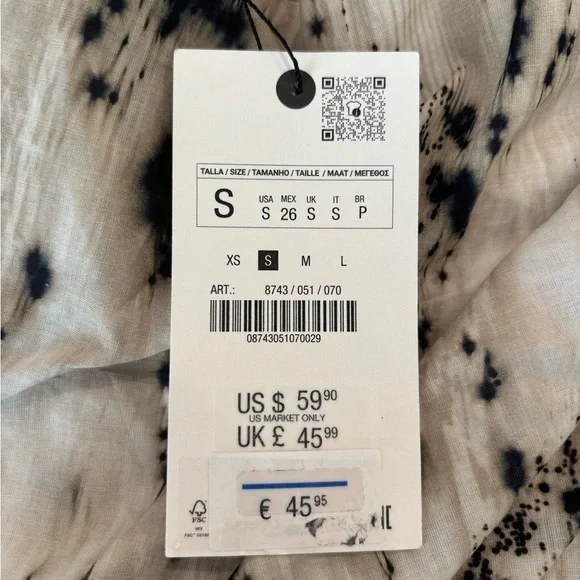 NWT Zara VOLUMINOUS PRINTED TOP ZW COLLECTION Black/Ecru Size Small - Picture 8 of 9